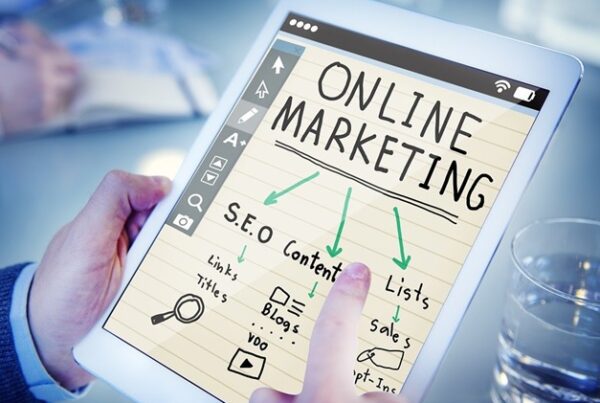 A tablet with online marketing doodle