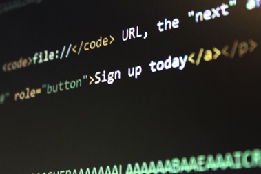 A person designing a website by editing its source code