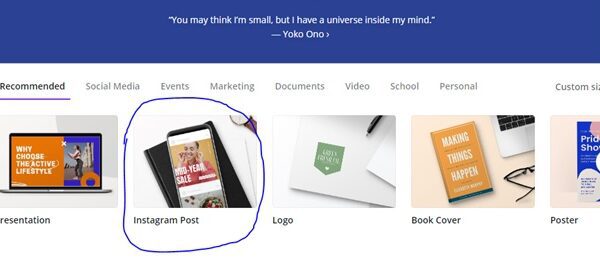 Screenshot of the Canva tool to create social media marketing graphics